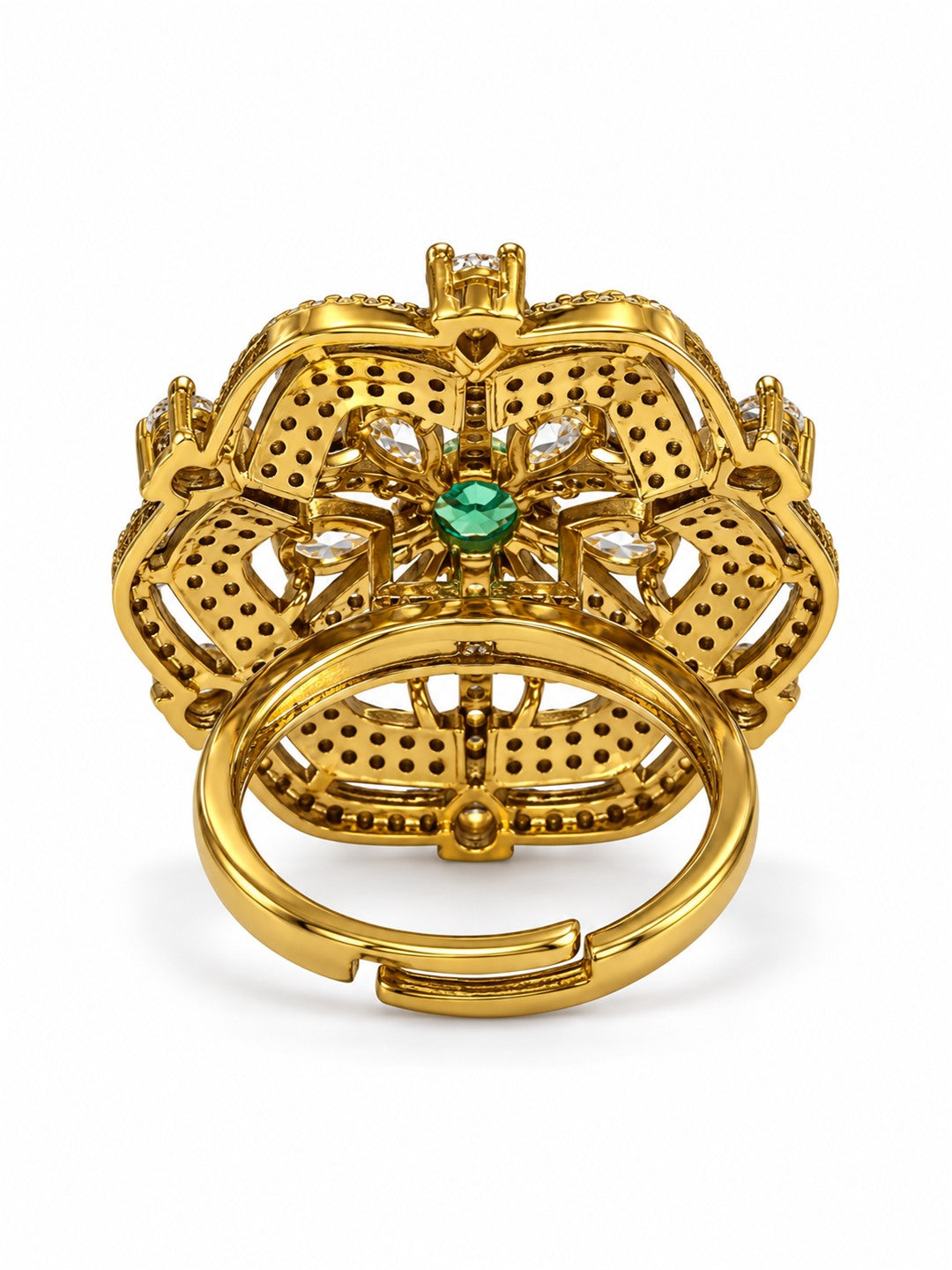 Sea Green Stone Scalloped Floral Halo Ring - Gold Plated, additional view 6