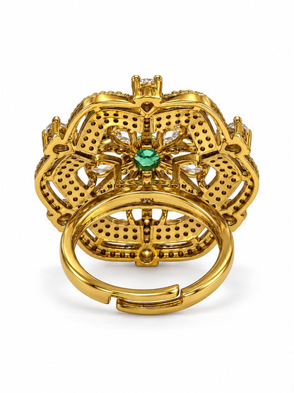 Sea Green Stone Scalloped Floral Halo Ring - Gold Plated, additional view 6