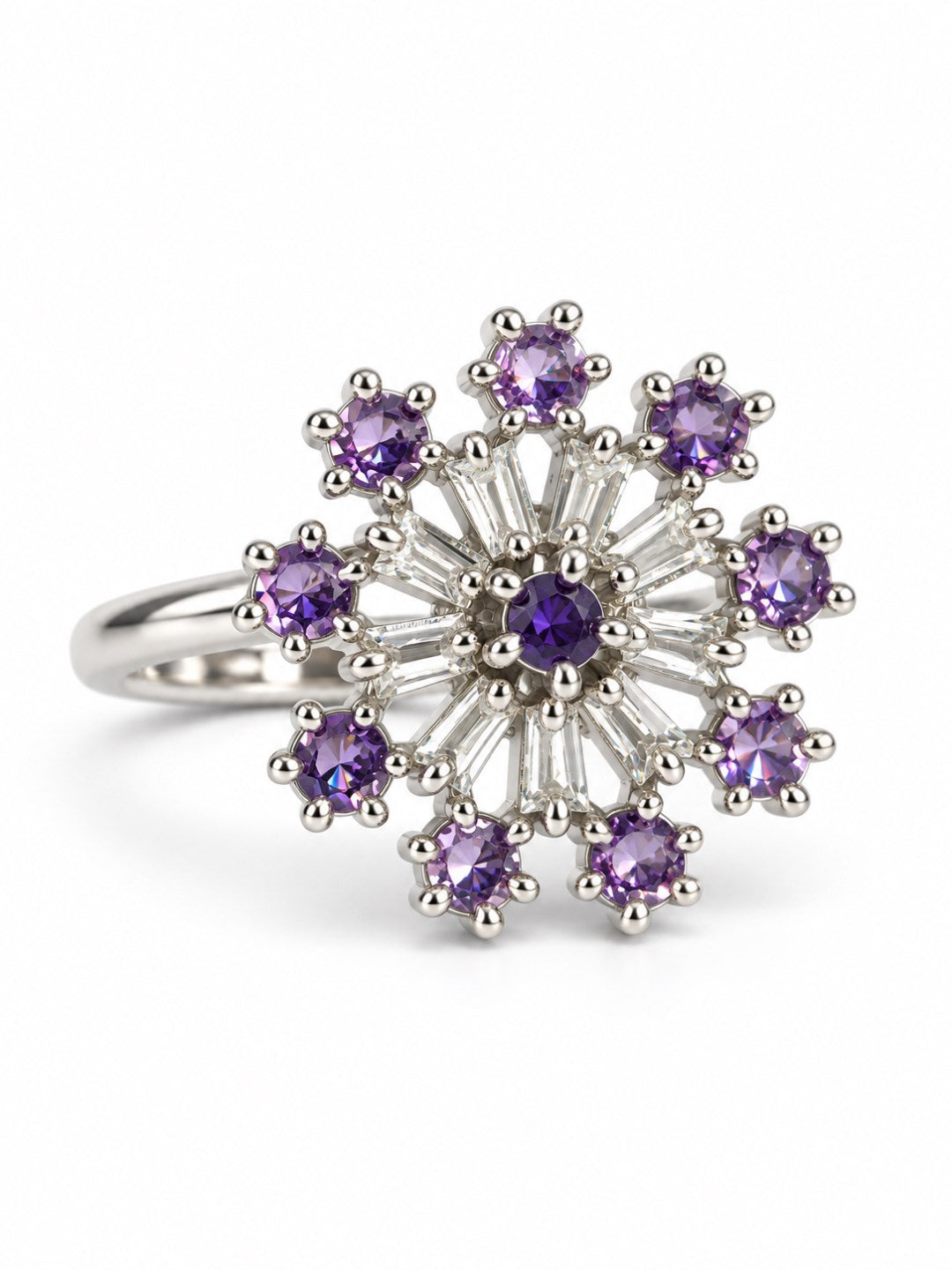 Lavender Floral Starburst Ring - Silver Plated