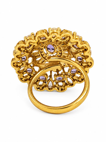 Purple Stone Ornate Floral Cluster Ring - Gold Plated, additional view 5