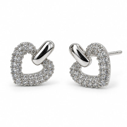 Clear Pave Open Heart Stud Earrings, silver plated