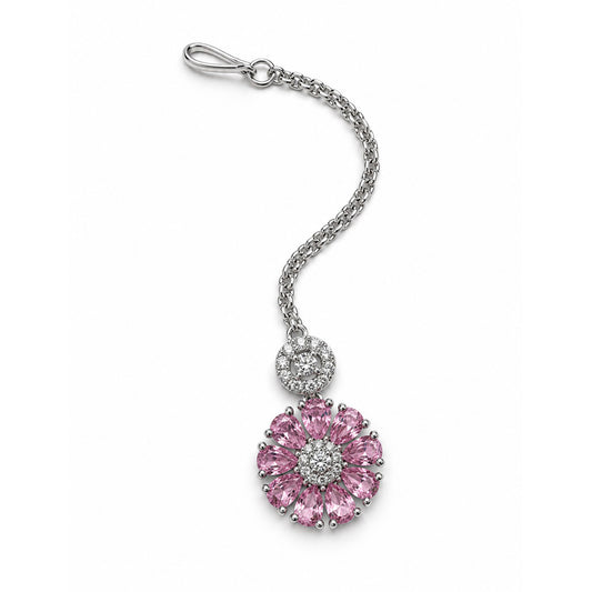 Light Pink Teardrop Floral Maang Tikka - Silver Plated, product view