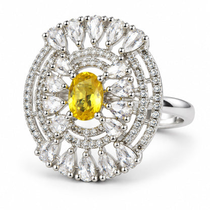 Yellow Oval Center Halo Ring - Silver Plated - product view