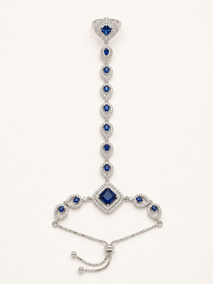 Blue silver-plated square halo and teardrop hathphool