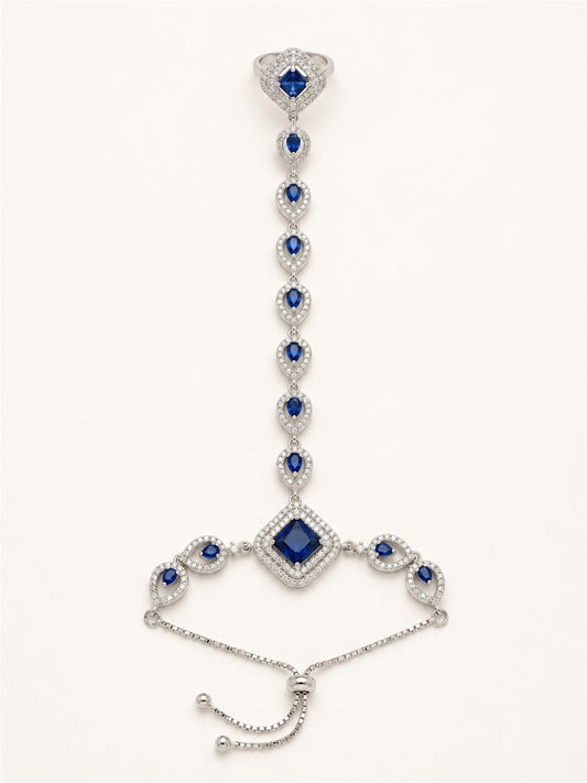 Blue silver-plated square halo and teardrop hathphool
