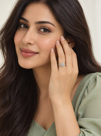 Clear Stone Floral Cluster Ring - Silver Plated, image3