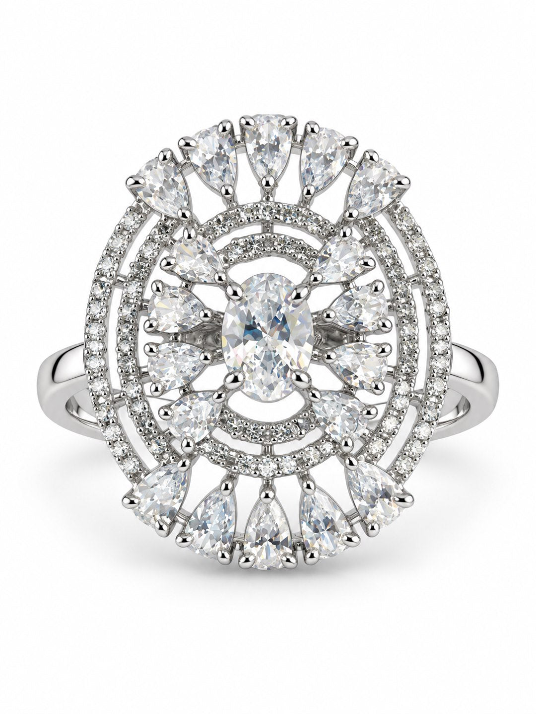 Clear Oval Center Halo Ring - Silver Plated - alternate view