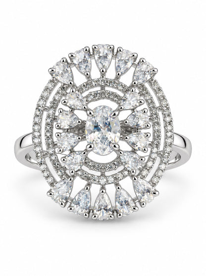 Clear Oval Center Halo Ring - Silver Plated - alternate view