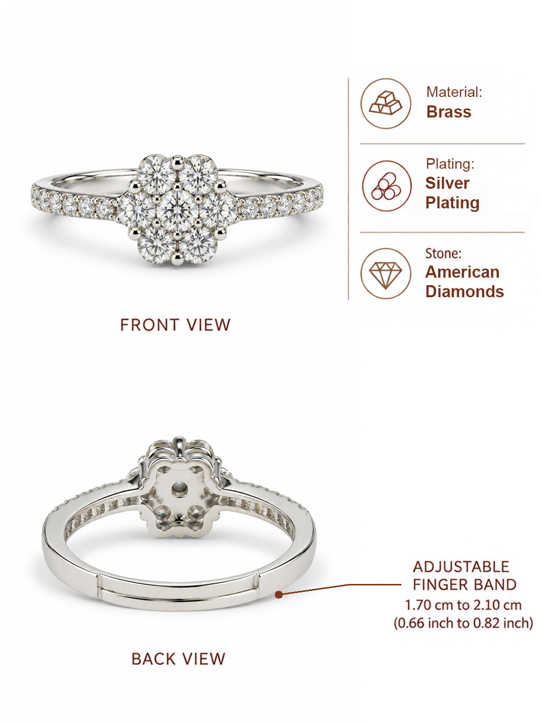 Clear Stone Floral Cluster Ring - Silver Plated, image6