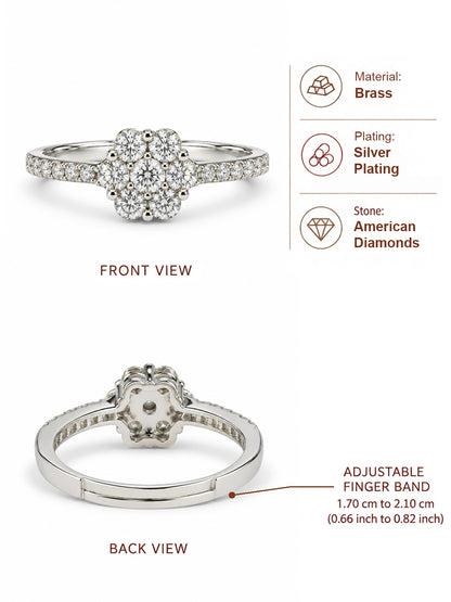 Clear Stone Floral Cluster Ring - Silver Plated, image6