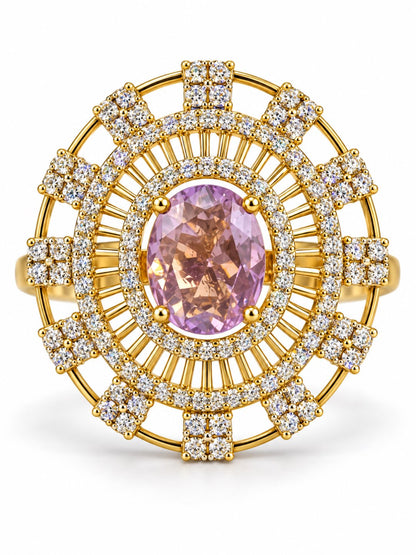 Lavender Center Stone Baguette Halo Ring - Gold Plated