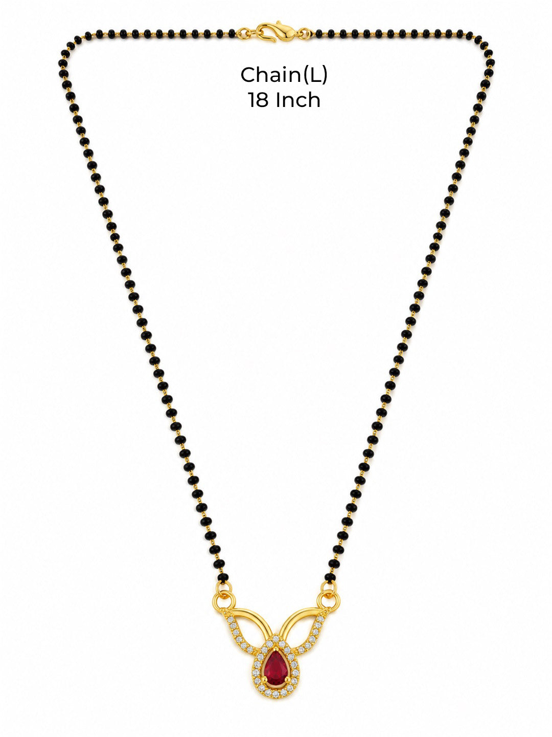 Red teardrop and open leaf gold-plated mangalsutra