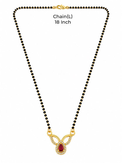 Red teardrop and open leaf gold-plated mangalsutra