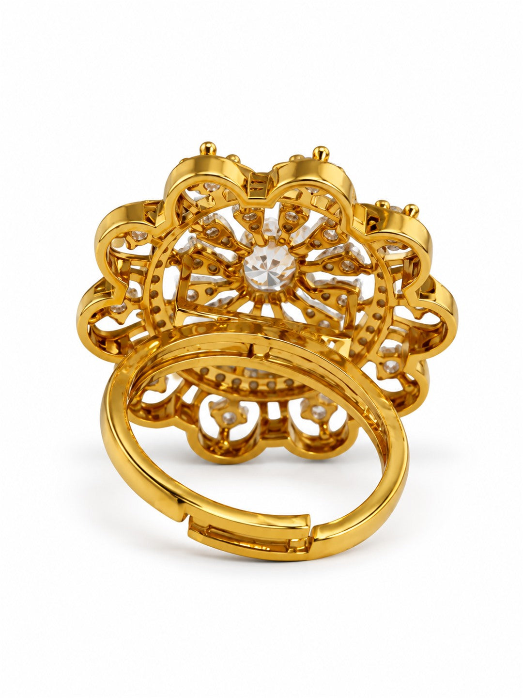 Clear Stone Scalloped Sunburst Ring - Gold Plated, additional view 5