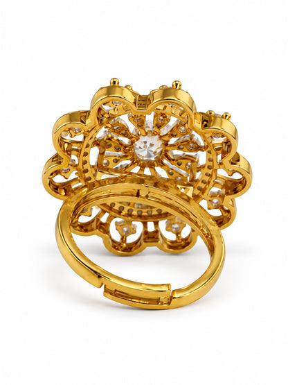 Clear Stone Scalloped Sunburst Ring - Gold Plated, additional view 5