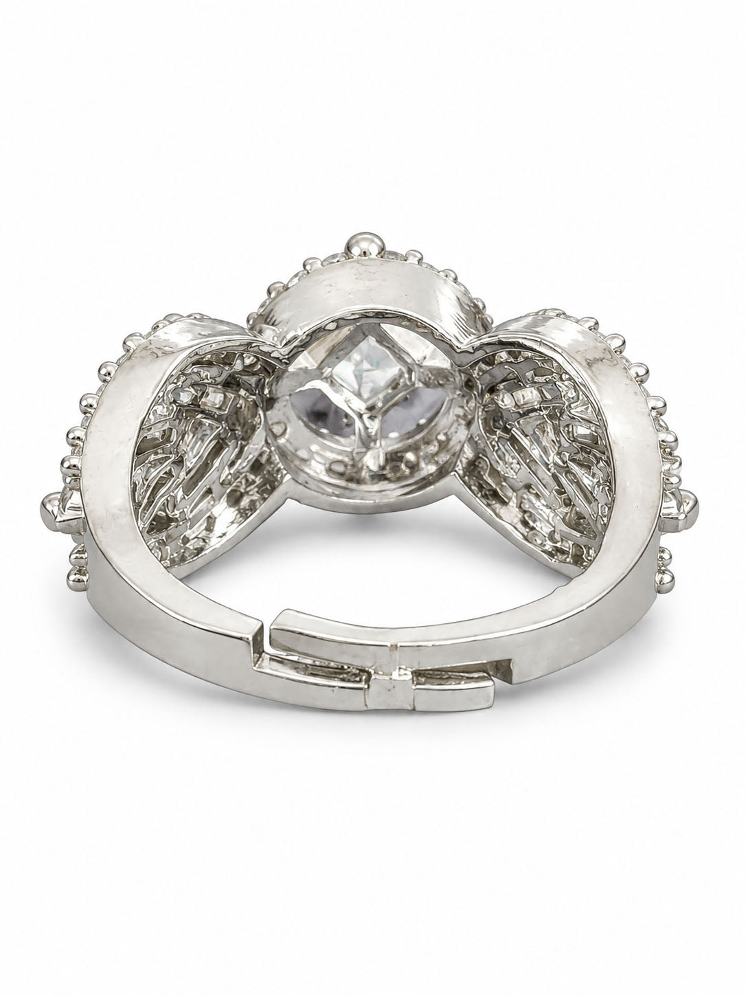 Rhodium Plated American Diamond Adjustable Solitaire Finger Ring - product image 5