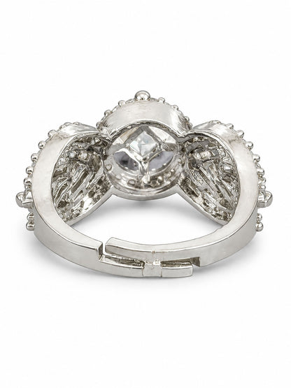 Rhodium Plated American Diamond Adjustable Solitaire Finger Ring - product image 5