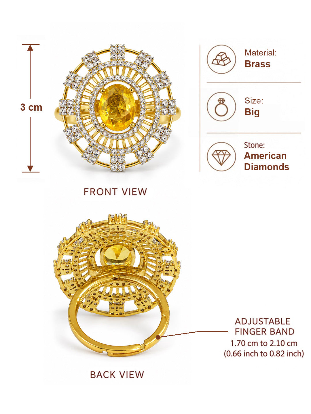 Yellow Center Stone Baguette Halo Ring - Gold Plated