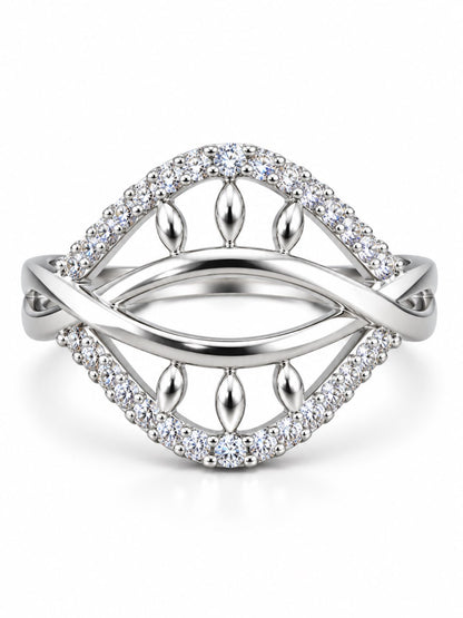 Clear Double Leaf Openwork Ring - Silver Plated