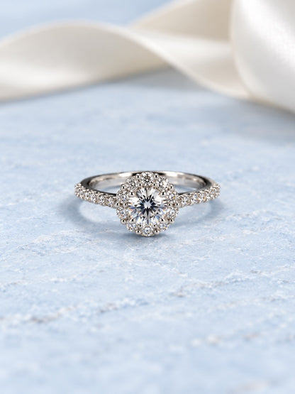Clear Round Stone Flower Halo Ring - Silver Plated, image4