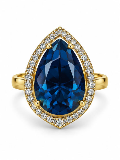 Blue Pear Stone Halo Ring - Gold Plated, additional view 1