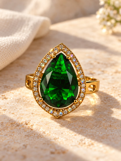 Green Pear Stone Halo Ring - Gold Plated, additional view 3
