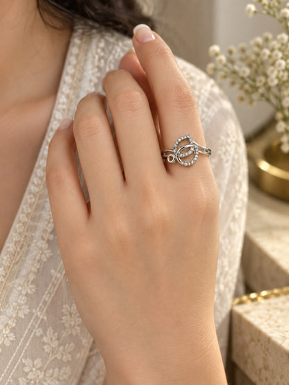 Clear Twin Teardrop Swirl Ring - Silver Plated worn on hand