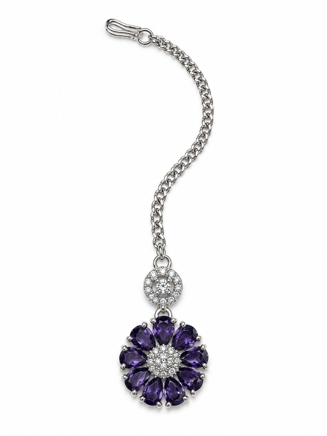 Purple Teardrop Floral Maang Tikka - Silver Plated, additional view 2