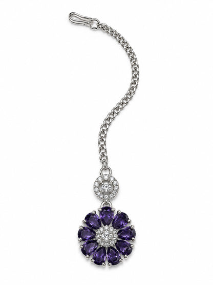Purple Teardrop Floral Maang Tikka - Silver Plated, additional view 2