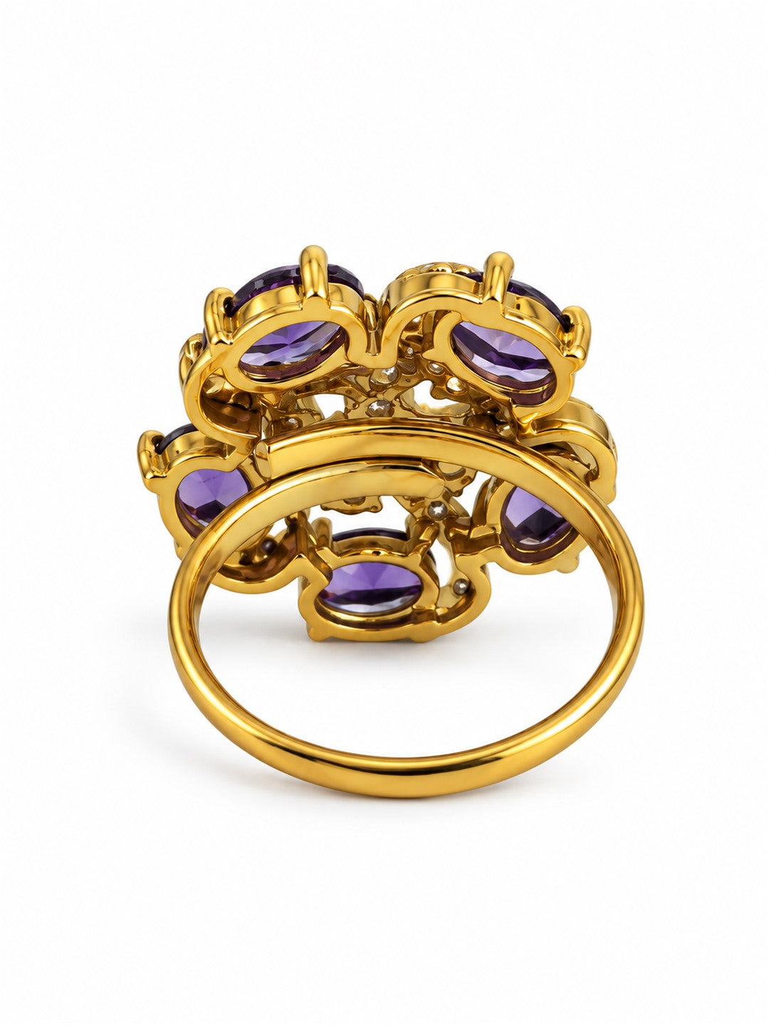 Purple Stone Five Petal Swirl Ring - Gold Plated, additional view 5