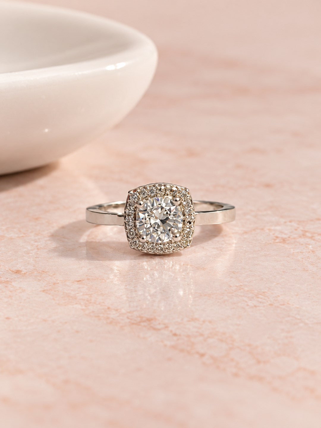 Clear Round Stone Cushion Halo Ring - Silver Plated, image4