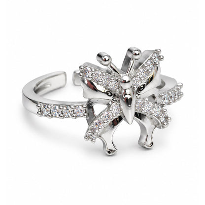 Clear Butterfly Ring - Silver Plated