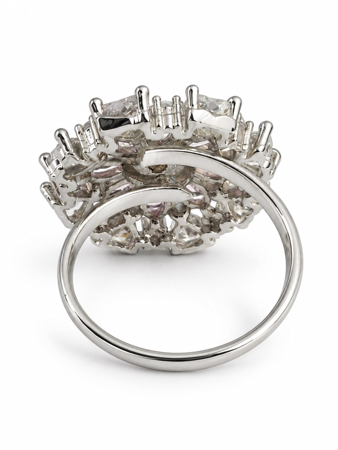 Pink Petal Halo Flower Ring - Silver Plated - alternate view