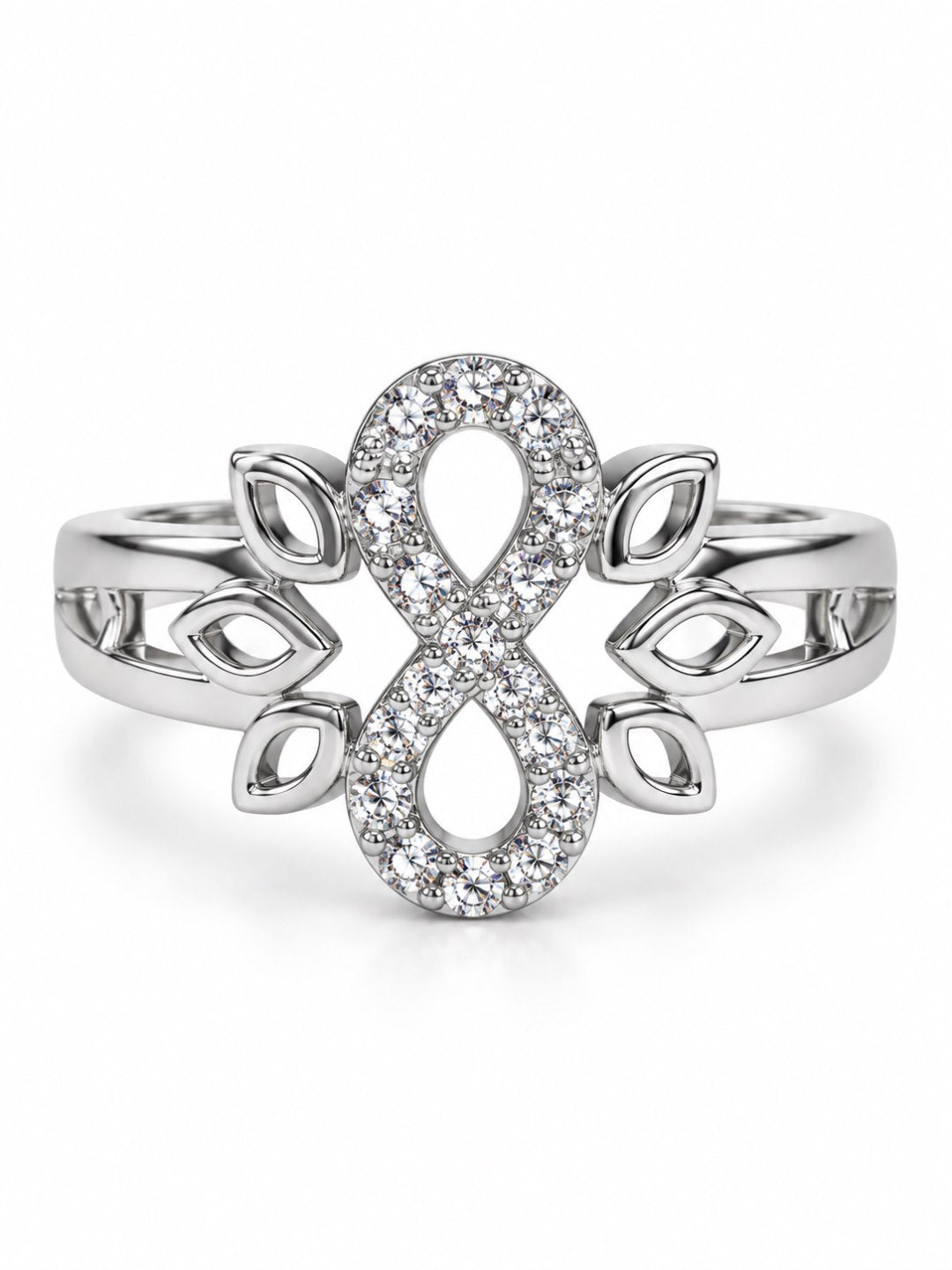 Clear Infinity Leaf Ring - Silver Plated