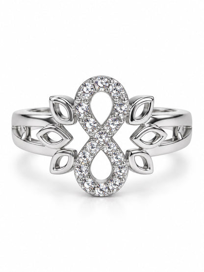 Clear Infinity Leaf Ring - Silver Plated