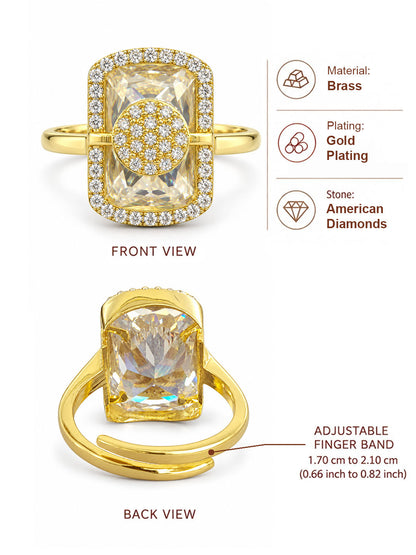 Gold Plated AD Adjustable Trendy Finger Ring - dimensions and product details