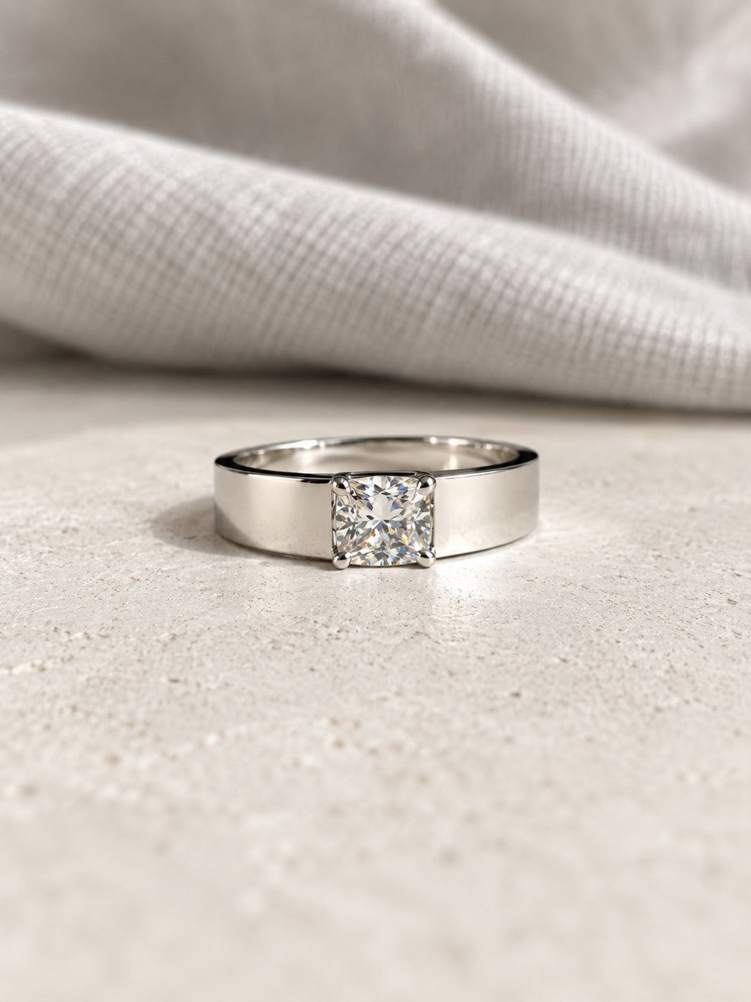 Clear Stone Solitaire Wide Band Ring - Silver Plated, image4