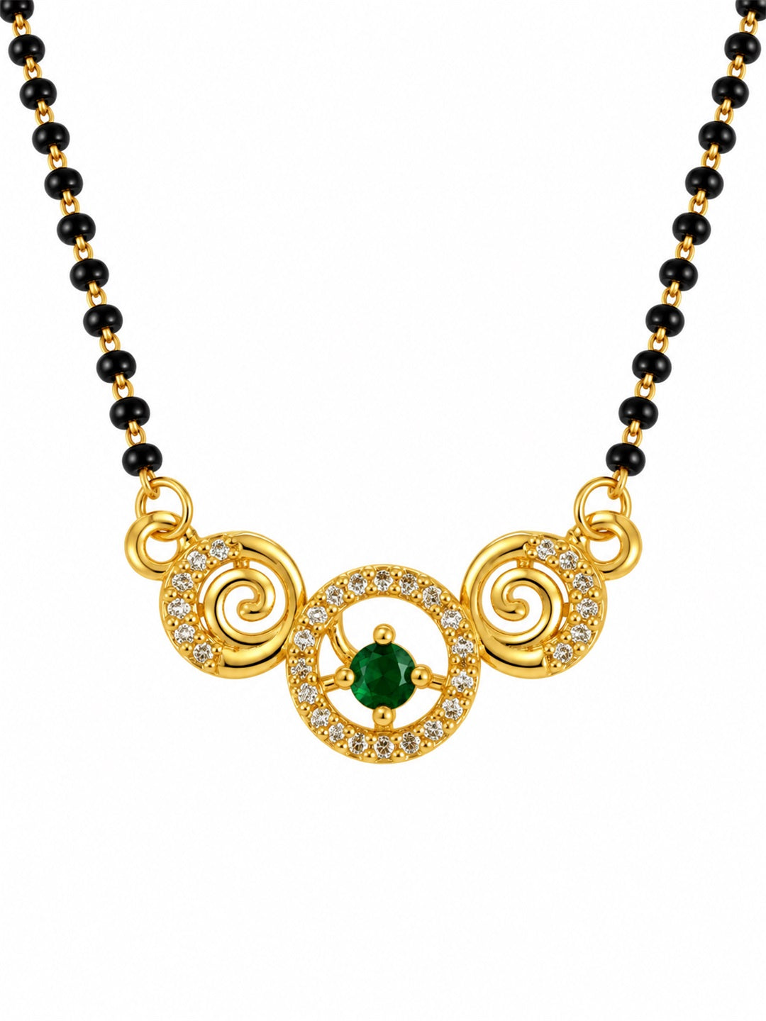 Green round stone and spiral gold-plated mangalsutra