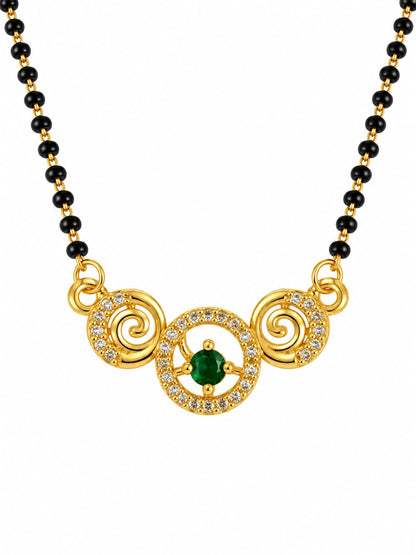 Green round stone and spiral gold-plated mangalsutra