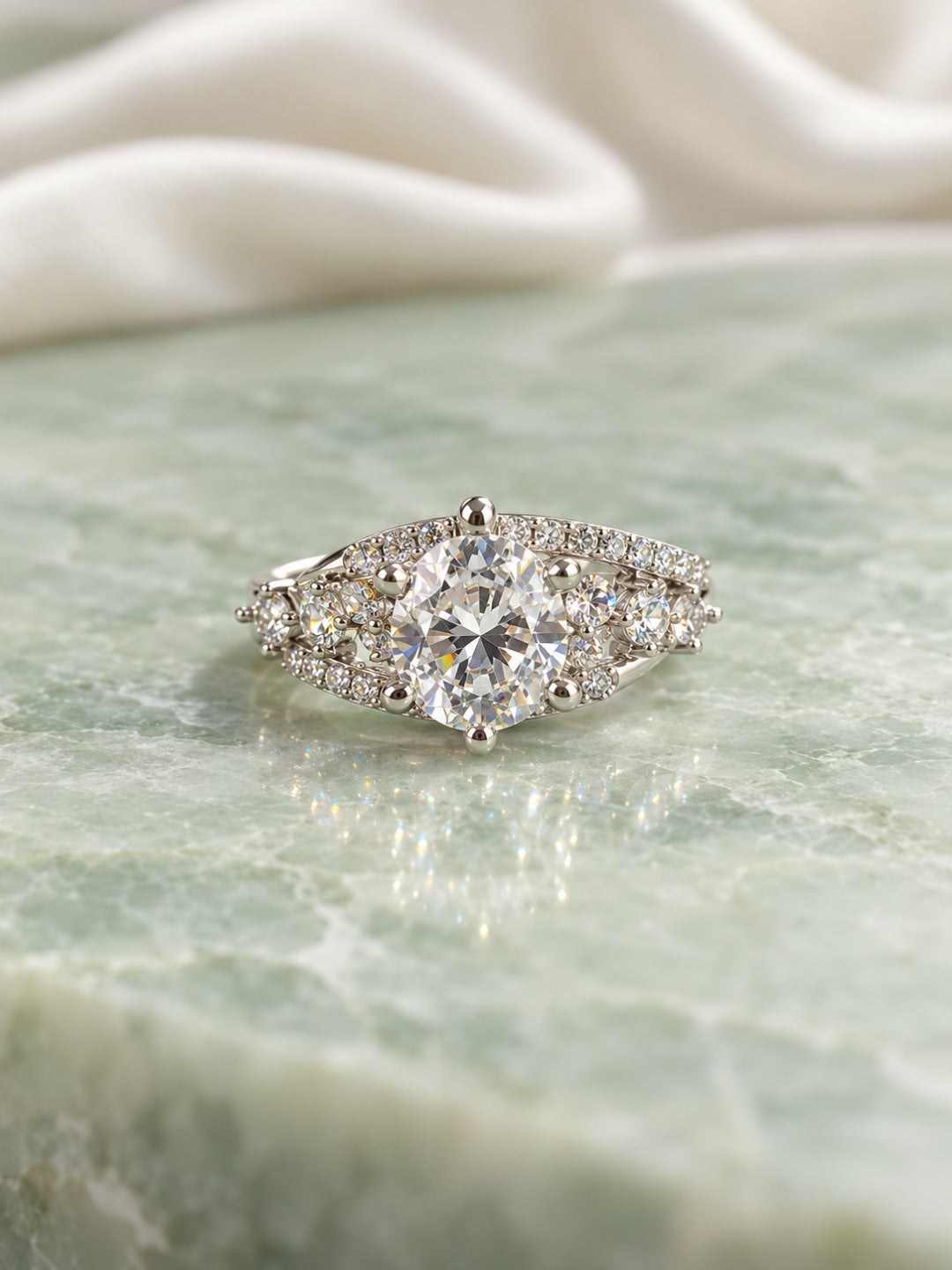 Clear Round Stone Split Shank Ring - Silver Plated, image4