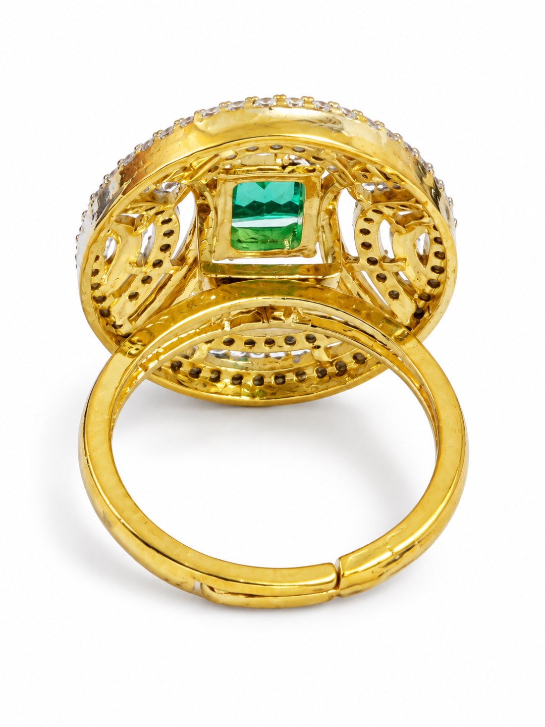 Sea Green Center Stone Oval Geometric Halo Ring - Gold Plated