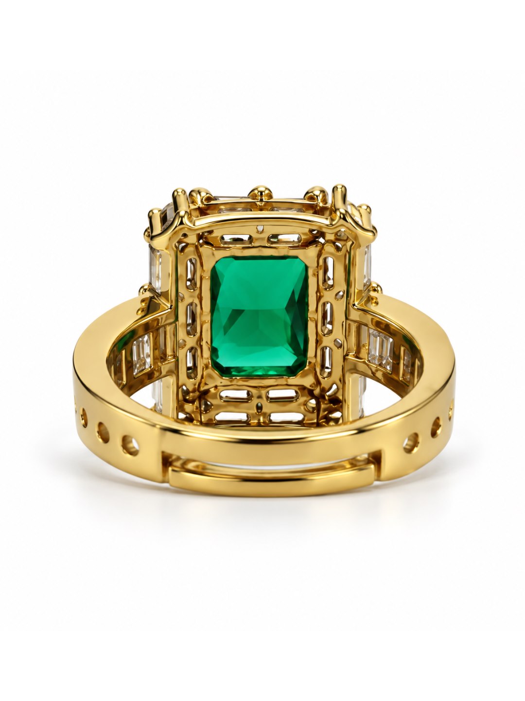 Green Center Stone Baguette Halo Ring - Gold Plated product image