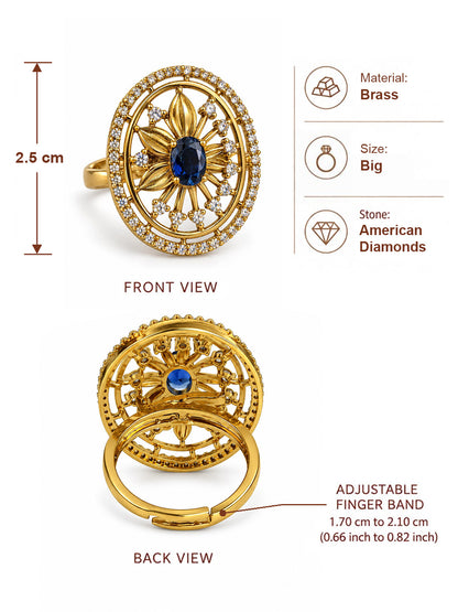 Blue Stone Oval Sunburst Ring - Gold Plated, additional view 6