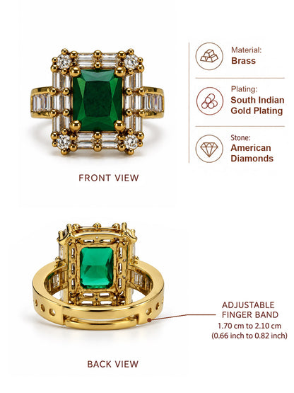 Green Center Stone Baguette Halo Ring - Gold Plated product image