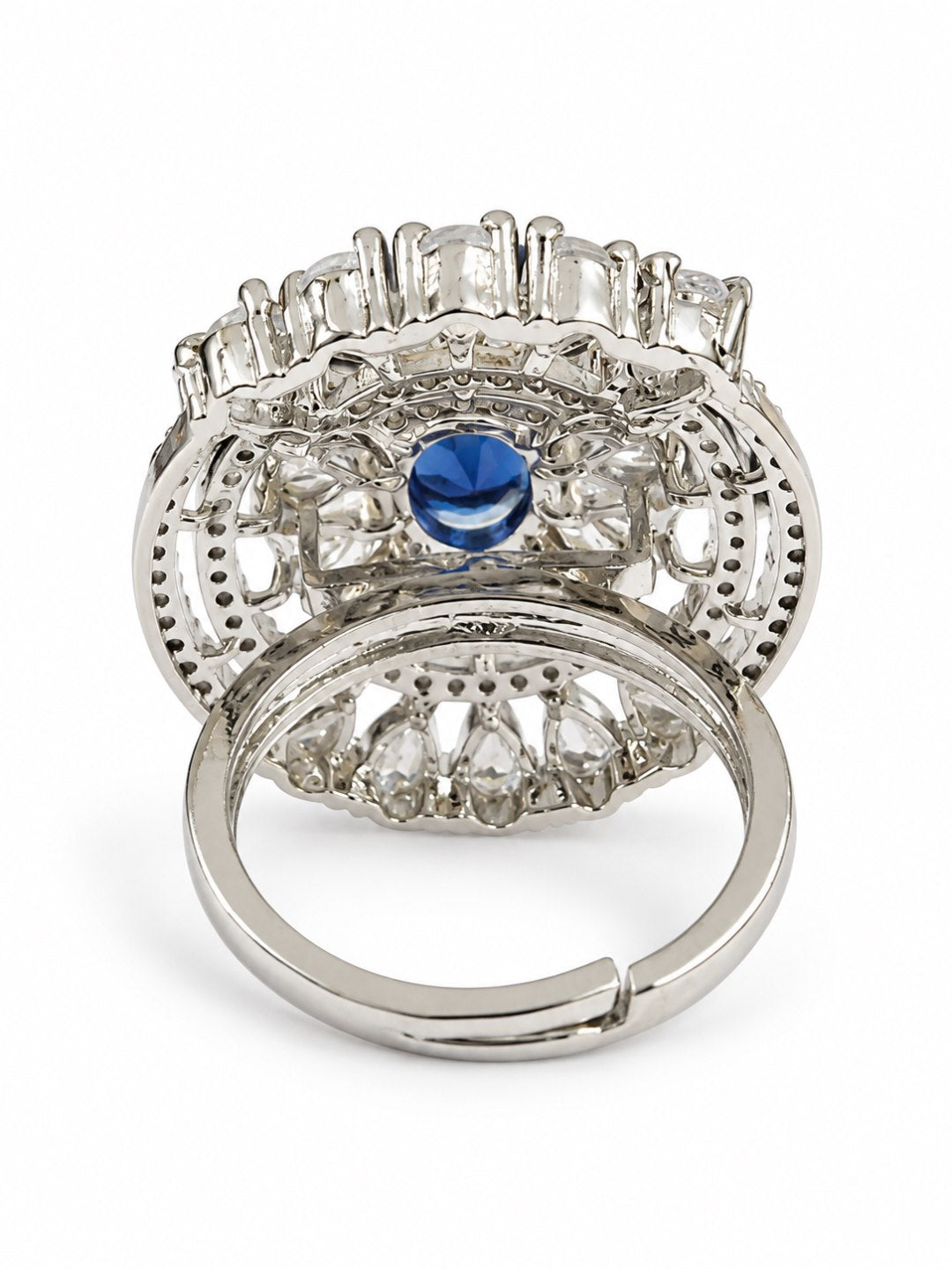 Blue Oval Center Halo Ring - Silver Plated - alternate view