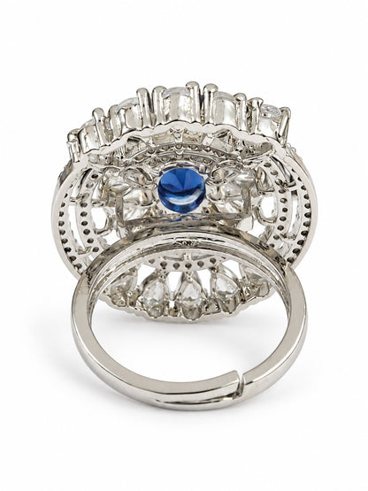 Blue Oval Center Halo Ring - Silver Plated - alternate view