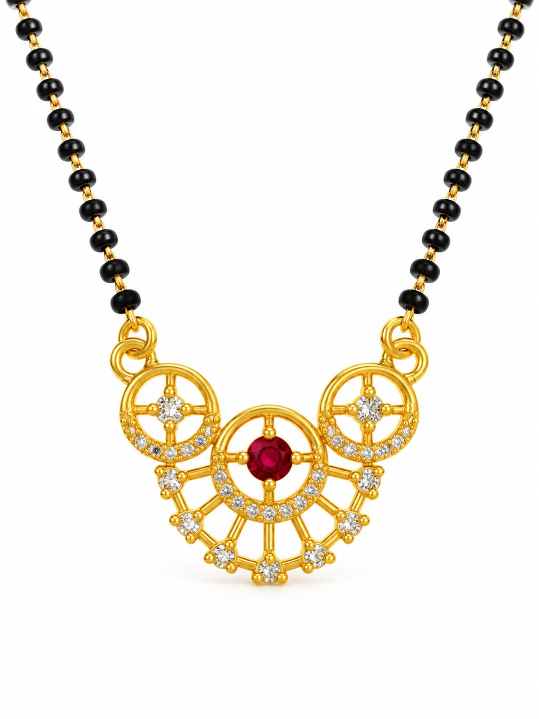 Red scalloped floral gold-plated mangalsutra