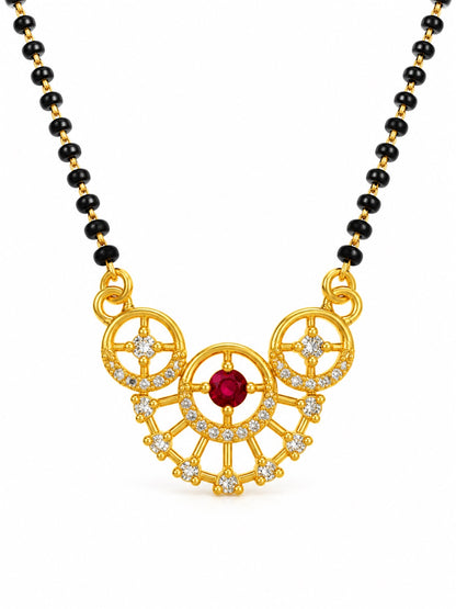 Red scalloped floral gold-plated mangalsutra