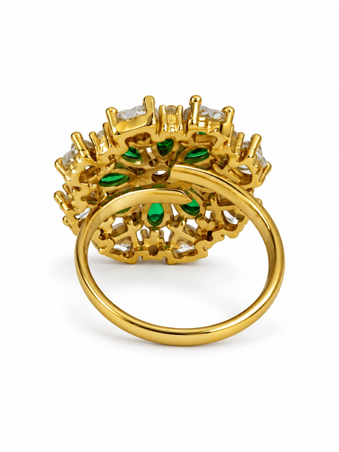 Green Stone Teardrop Floral Cluster Ring - Gold Plated, additional view 5