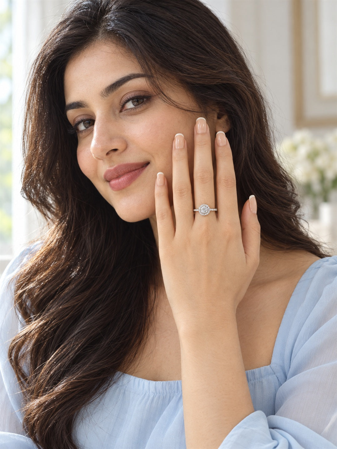 Clear Round Stone Flower Halo Ring - Silver Plated, image3